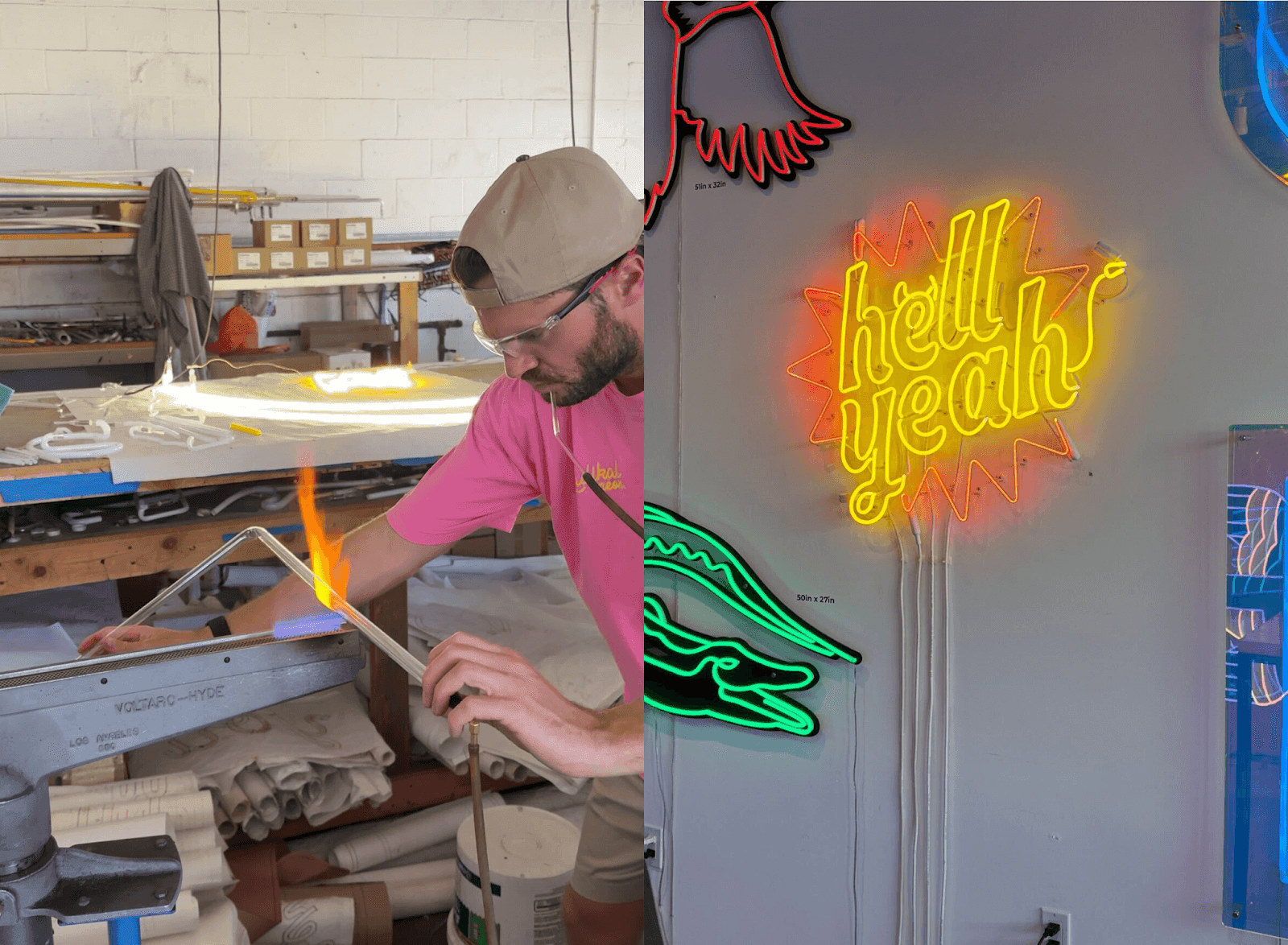 Tom learning the craft and constructing a traditional neon sign